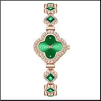 TrendyChic Taşlı Yonca Şeklinde Gold Saat - Yeşil