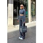 TrendyFashion Antrasit Yarım Balıkçı Örgü Crop Kazak Pantolon Triko Alt-Üst Takım