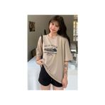 Trendypassion Only Trendwear TShirt Truvakar Kol Yumuşak Pamuk Dijital Baskı Bej Renkli Grafik - S - M