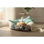 TrendyPati Köpek ve Kedi Yatağı – Yumuşak Minderli, Evcil Hayvan Koltuğu ( Polar Örtü Hediyeli)(3d Görünümlü Kumaş) - Yeşil - Ekru - 50 x 50 cm