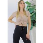 Trendypazar Camel 129333 Ön Büzgülü Crop Bluz