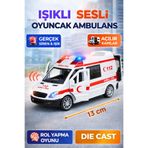 TRENDZONE Kapıları Açılan Sesli Işıklı Çek Bırak Metal Ambulans Arabası 13cm Kutulu