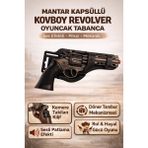 Trendzone Mantar Kapsüllü Kovboy Revolver Metal Tabanca Kılıflı | Sesli Patlama Efektli Döner Tamburlu Silah - Açık Kahverengi