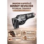 Trendzone Mantar Kapsüllü Kovboy Revolver Metal Tabanca Kılıflı | Sesli Patlama Efektli Döner Tamburlu Silah - Gri