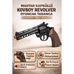 Trendzone Mantar Kapsüllü Kovboy Revolver Metal Tabanca Kılıflı | Sesli Patlama Efektli Döner Tamburlu Silah - Siyah - Kahverengi