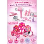 Trendzone Sesli Işıklı Kuaför & Sürülebilir 4 Katlı Güzellik Makyaj 2'li Set | Oyuncak Evcilik Seti - Pembe
