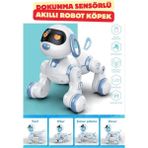 Trendzone Uzaktan Kumandalı Akıllı Robot Köpek Dokunma Sensörlü Işıklı Müzikli Ölçekli Eğlenceli Oyun - Beyaz - Mavi