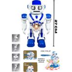 Trendzone Uzaktan Kumandalı Full Fonksiyon Pilli Sesli Işıklı Disk Atan Oyuncak Uzay Savaşçısı Robot 27CM - Beyaz - Mavi