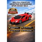 Trendzone Uzaktan Kumandalı Işıklı Lamborghini Spor Araba 19CM | Full Fonksiyon Pilli Rc Yarış Arabası - Kırmızı - Siyah