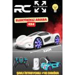 Trendzone Uzaktan Kumandalı LED Işıklı Sesli Müzikli Buhar Atan Şarj Istasyonlu 4x4 Rc Elektirikli Araba 23 cm - Beyaz