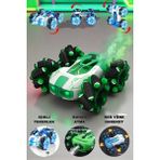 Trendzone Uzaktan Kumandalı Şarjlı Müzikli LED Işıklı Buhar Atan 360° Dönen Akrobatik Dublör Stunt Rc Drift Araba 16CM - Yeşil