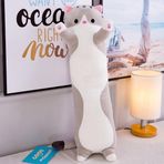 TRENSETGO Pelüş hayvan-kedi yastığı, fermuarsız, kedicik pelüş hayvan, yan yatış yastığı, pelüş hayvan, kız arkadaş, çocuk, erkek arkadaş, sevgili için doğum günü hediyesi (gri - 90 cm)