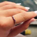 Tria Altın Yüzük - 14 Ayar Altın Mekik Ametis Taşlı Minimal Yüzük - Hediyelik, Minimal Altın Yüzük