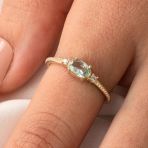 Tria Altın Yüzük - 14 Ayar Altın Oval Topaz Taşlı Yüzük - Hediyelik, Anneler Gününe Özel Yüzük