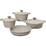 Triana - 3537 - 9 Parça Biogranit, Döküm, Tencere , Tava, Çeyiz Seti - Krem Renk - Krem Rengi