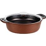 Trıana - 3631 - 2 Parça Biogranit Döküm, Ağır Üstün Kaliteli ve Şık Tasarımlı, 30 cm - 5,3 Litre, Karnıyarık, Pilav Tenceresi Bronz Gövde, Platin Detay