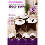 tridihome 3lü Zigon Sehpa Ceviz Beyaz Modern Dekoratif Yan Sehpa Takımı