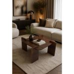 tridihome Ahşap Geçme Ayaklı Iskandinav Orta Sehpa - 70 cm Kare Salon Ofis Sehpası Japandi Orta Sehpa - Kavisli Tasarım 35 cm Yükseklik Dekoratif Ahşap Görünümlü Kare Orta Sehpa - Özel Tasarım Geçme Detaylı - kahverengi