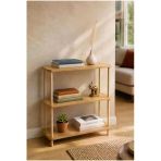 Tridihome Modern Minimalist 3 Raflı Kitaplık Ahşap Ayaklı Çok Amaçlı Dekoratif Salon Ofis Düzenleyici Raf Safir Meşe&Bal Meşe Rengi