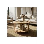 tridihome Safir meşe Modern Kolay Kurulum İki Katlı Yuvarlak Orta Sehpa Raflı Kullanışlı