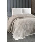 Triko Battaniye Örgü Çift Kişilik 220 x 240 cm Yatak Örtüsü Pike Poly Bej