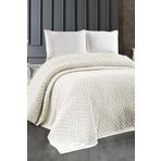 Triko Battaniye Örgü Çift Kişilik 220 x 240 cm Yatak Örtüsü Pike Poly Krem