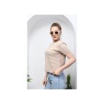 Triko Bluz Ajurlu Kısa Kol Bisiklet Yaka - Standart - Gri