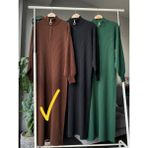 Triko Uzun Kadın Elbise - Boğazı Fermuarlı Triko Uzun Kaliteli Elbise - Kahve - Standart