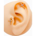 Trinos Cerrrahi Çelik Zirkon Taşlı Çift Haç Tragus Helix Piercing (1ADET) - Altın