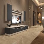 Trio 5d Mdf Tv Ünitesi Tv Sehpası - Beyaz - Antrasit - Beyaz - Antrasit