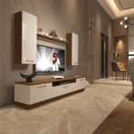 Trio 5d Mdf Tv Ünitesi Tv Sehpası - Beyaz - Ceviz - Beyaz - Ceviz
