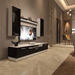 Trio 5d Mdf Tv Ünitesi Tv Sehpası - Beyaz - Siyah - Beyaz - Siyah