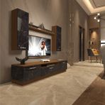 Trio 5d Mdf Tv Ünitesi Tv Sehpası - Ceviz - Siyah Mermer - Ceviz - Siyah Mermer