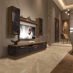 Trio 5d Mdf Tv Ünitesi Tv Sehpası - Pera - Siyah Mermer