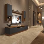 Trio 5das Mdf Tv Ünitesi Tv Sehpası - Ceviz - Antrasit - Ceviz - Antrasit