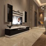 Trio 5ds Mdf Tv Ünitesi Tv Sehpası - Beyaz - Siyah - Beyaz - Siyah