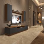 Trio 5ds Mdf Tv Ünitesi Tv Sehpası - Ceviz - Antrasit - Ceviz - Antrasit