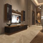 Trio 5ds Mdf Tv Ünitesi Tv Sehpası - Ceviz - Siyah Mermer - Ceviz - Siyah Mermer