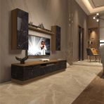 Trio 5ds Mdf Tv Ünitesi Tv Sehpası - Pera - Siyah Mermer