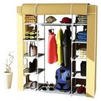 Trioport Çift Yandan Raflı Sert Plastik PVC Profilli Bez Dolap | Gardırop/Gardolap | Taşınabilir Portatif Hafif Dolap (Bej)