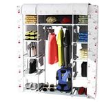 Trioport Çift Yandan Raflı Sert Plastik PVC Profilli Bez Dolap | Gardırop/Gardolap | Taşınabilir Portatif Hafif Dolap (İstanbul Tema)