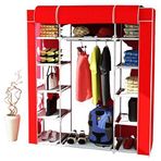Trioport Çift Yandan Raflı Sert Plastik PVC Profilli Bez Dolap | Gardırop/Gardolap | Taşınabilir Portatif Hafif Dolap (Kırmızı)