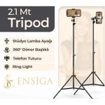 Tripod 2.1 mt 360 Döner Başlıklı Telefon Tutucu Ring Light Metal Işık Stüdyo Lamba Ayağı - 001-Renkli