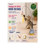 TRİPULAM Döner Tabanlı Kendinden Yapışkanlı Kedi Oltası – El Oltası Olarak Kullanılabilir Tüylü Peluşlu Kedi Oyuncağı