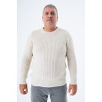 Trist Star Büyük Beden Erkek Bej Selanik Örgü Bisiklet Yaka Triko Yün Kazak TRIST-2116 - 5XL