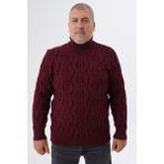 Trist Star Büyük Beden Erkek Bordo Balıkçı Yaka Kazak Kışlık %70 Yün Desensiz Tasarım - 5XL
