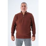 Trist Star Büyük Beden Erkek Taba Fermuarlı Dik Yaka Pirinç Örgü %100 Pamuk Triko Kazak Trıst-2113