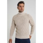 Trıst Star Erkek Balıkçı Saç Örgülü Yün Kazak TRIST-5354 - Bej - 2XL