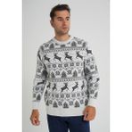 Trist Star Erkek Bisiklet Yaka Jakarlı Geyikli Yün Yılbaşı Kazak TRIST-5360 - Kemik - 2XL