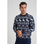 Trist Star Erkek Bisiklet Yaka Jakarlı Geyikli Yün Yılbaşı Kazak TRIST-5360 - Lacivert - 2XL